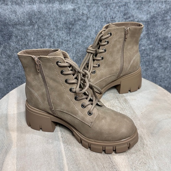 MIA Shoes - MIA Metri Boot Tan Womens 7 Lug Sole Combat Ankle Boots